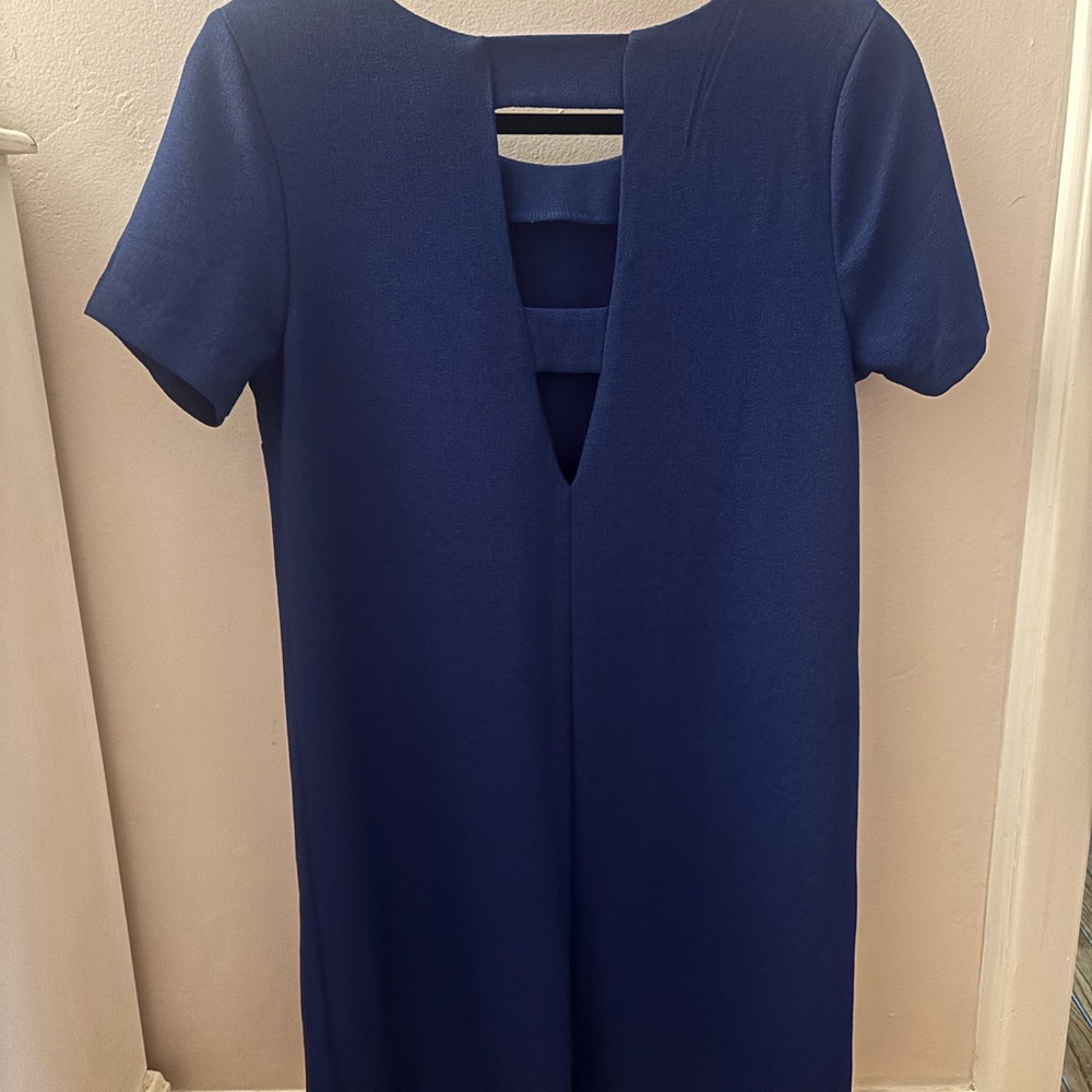 bobeau Blue Short-Sleeve Shift Dress with Front Straps